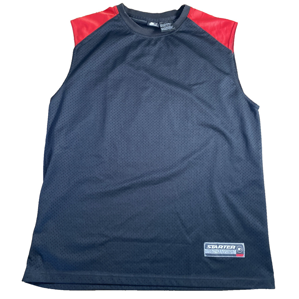 Vintage 90s Starter Jersey Tank Top Black Red Mens Large L 100% Polyester